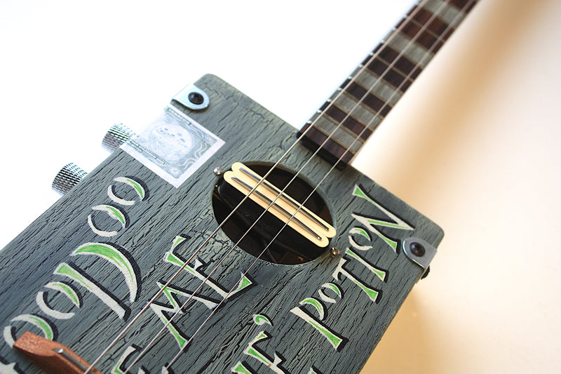 Workshop Series - Custom "Love Me Or Die" Light Sage crackle - 3 String Cigar Box Guitar