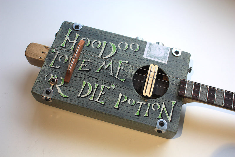 Workshop Series - Custom "Love Me Or Die" Light Sage crackle - 3 String Cigar Box Guitar