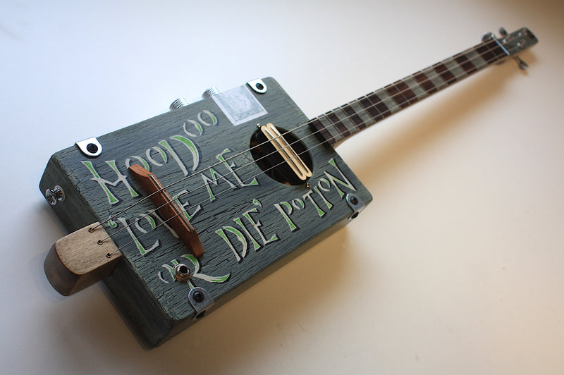 Workshop Series - Custom "Love Me Or Die" Light Sage crackle - 3 String Cigar Box Guitar