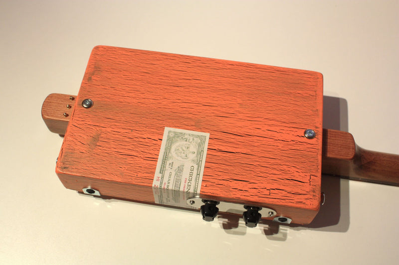 Workshop Series - Custom "Sympathy for the Devil" Orange crackle - 3 String Cigar Box Guitar