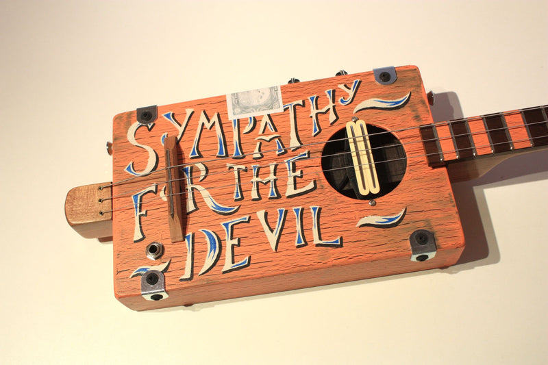 Workshop Series - Custom "Sympathy for the Devil" Orange crackle - 3 String Cigar Box Guitar