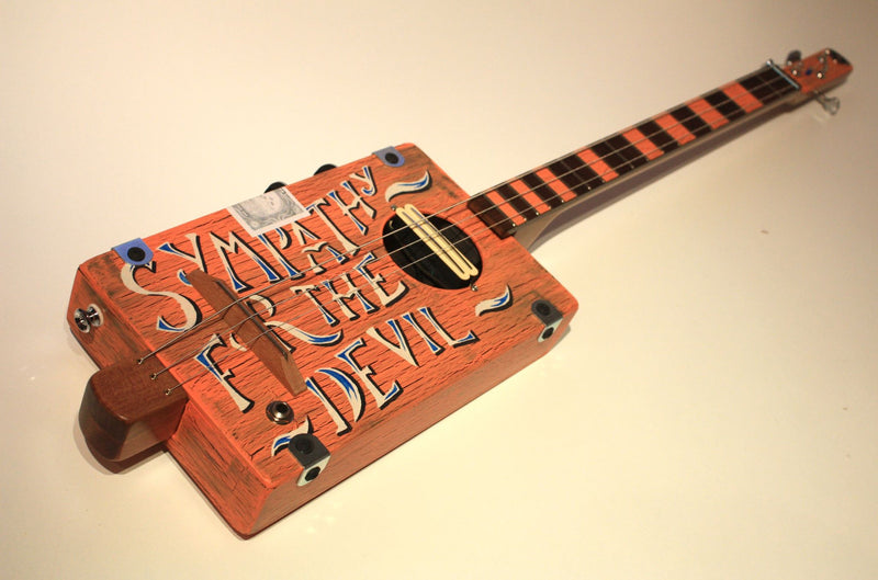 Workshop Series - Custom "Sympathy for the Devil" Orange crackle - 3 String Cigar Box Guitar