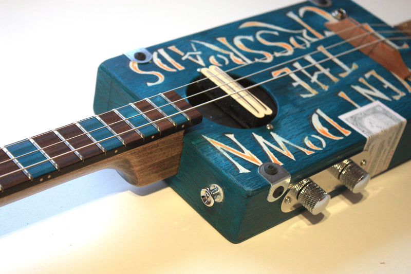 Workshop Series - Custom "I Went Down to the Crossroads" Dark Blue crackle - 3 String Cigar Box Guitar