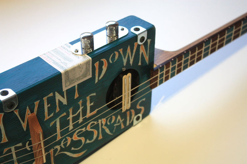 Workshop Series - Custom "I Went Down to the Crossroads" Dark Blue crackle - 3 String Cigar Box Guitar