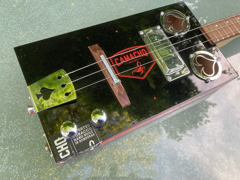 Camacho Red Ace of Spades humbucker pickup - 3 String Cigar Box Guitar